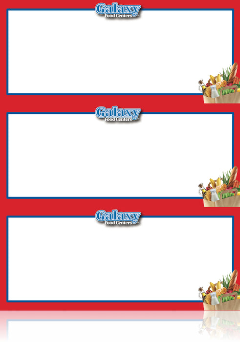 Galaxy Food Centers Meat Department Shelf Signs- 3 up Laser Compatible-300 signs