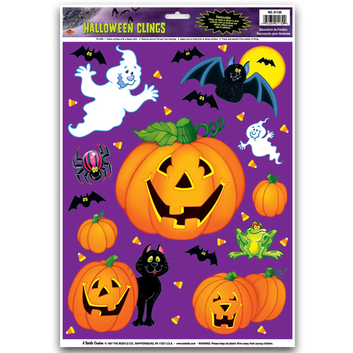 Halloween Pumpkin Static Clings -12 per sheet -12 sheets per pack