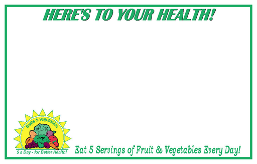 5 A Day Produce Shelf Signs -Price Cards -White 11" W x 7" W -100 signs - screengemsinc