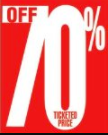 70% Off Ticketed Price Shelf Sign Price Cards-10 signs