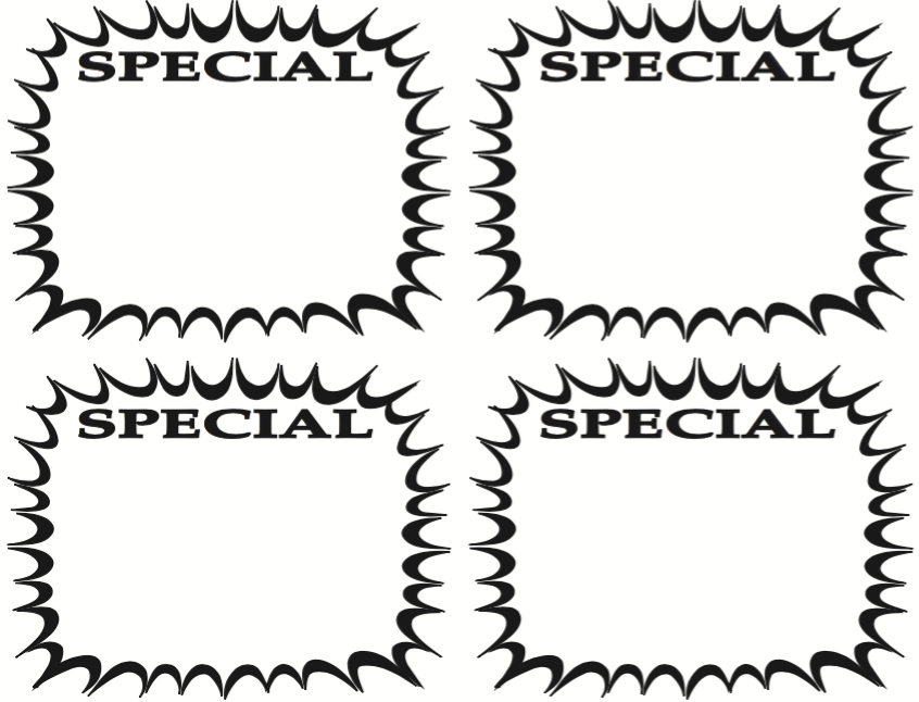 Black & White Special Starburst Shelf Signs Price Cards-4 UP-400 signs
