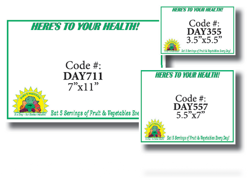 5-A-Day Produce Shelf Price Signs-White  7" W x 5.5 "H -100 signs - screengemsinc