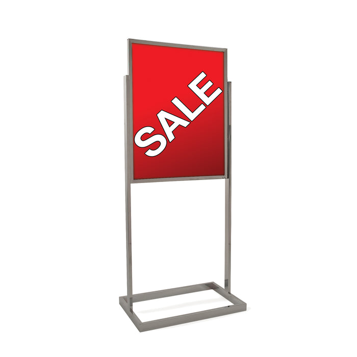 Floor Stand Stanchion Stand Sign Holder-Rectangular Tubing Base-Chrome-56" Tall