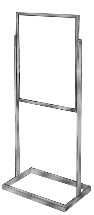 Floor Stand Stanchion Stand Sign Holder-Rectangular Tubing Base-Chrome-56" Tall