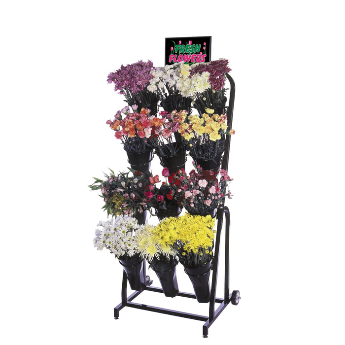 Black Metal 12 Vase Floral Bouquet Display Cart