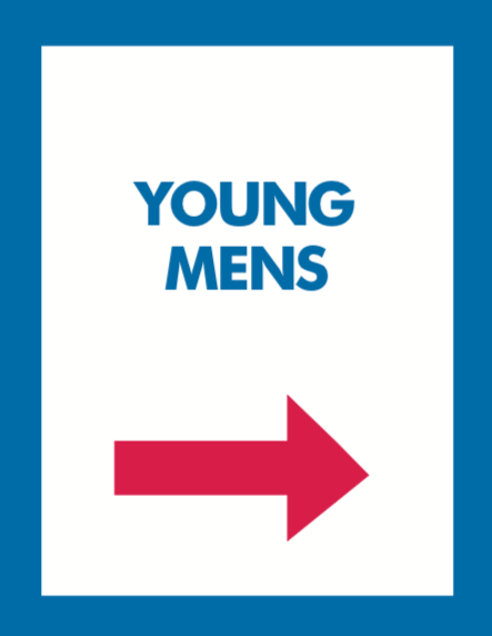 Thrift or Retail Floor Stand Stanchion Signs-Young Mens