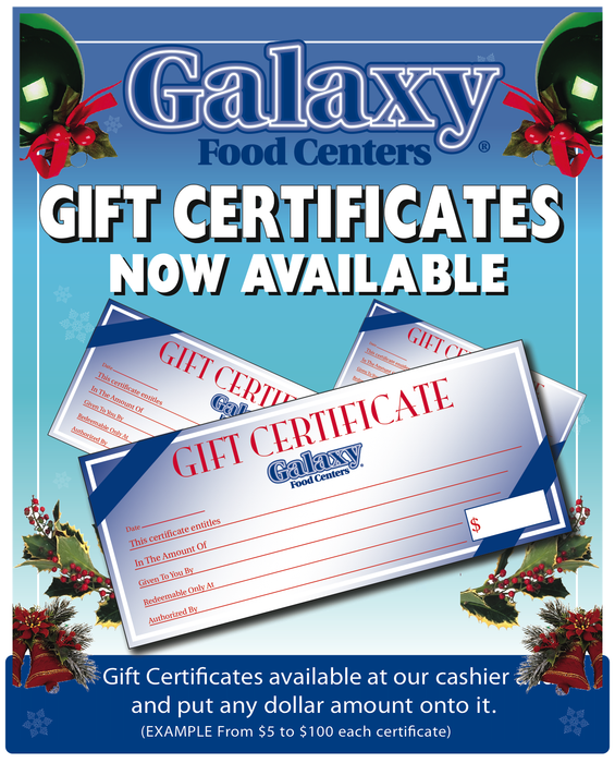 Galaxy Food Centers Gift Certificate Window Poster-Christmas Design-36"W x 48"H