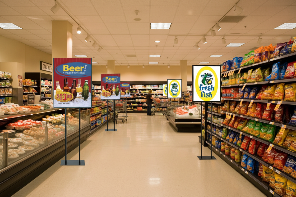 Floor Stand Stanchion Sign Holders & Stanchion Signs Food, Beverage & Grocery Posters