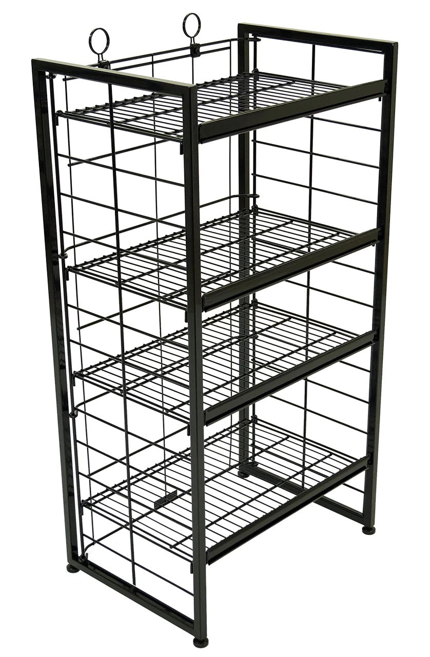Black Metal 4-Shelf Fold Up Display Rack — screengemsinc