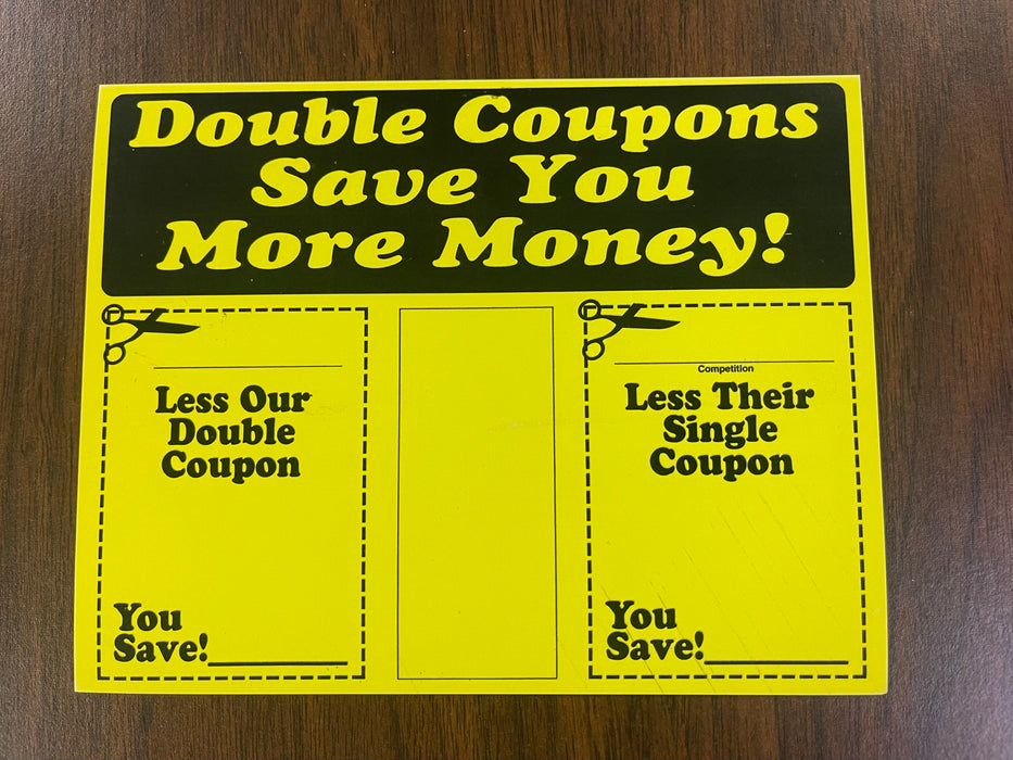 Double Coupon Shelf Signs-Price Cards 7"W x 5.5"H -50 signs