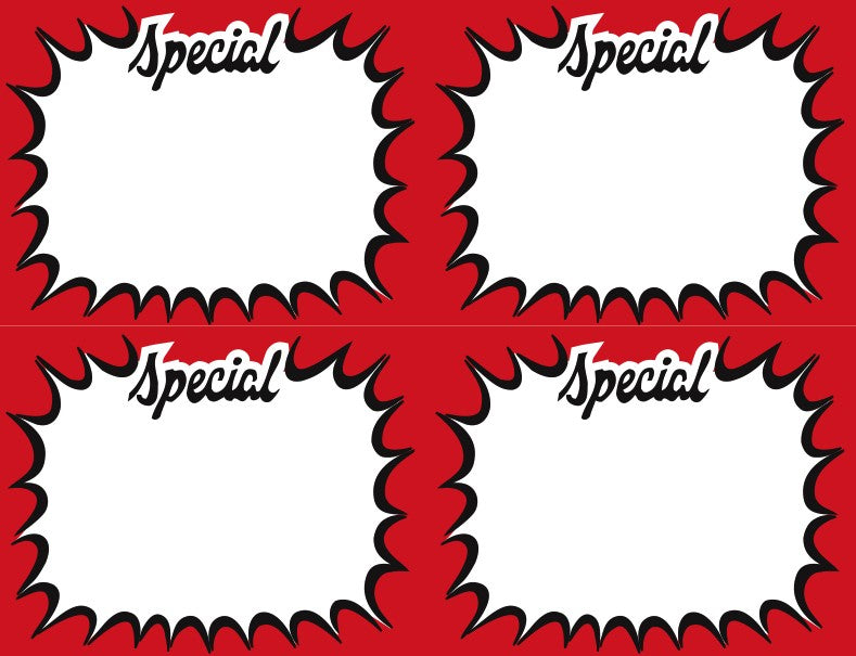 Special Starburst Shelf Signs – 4.25"x5.5" | 4-Up, 400 Signs