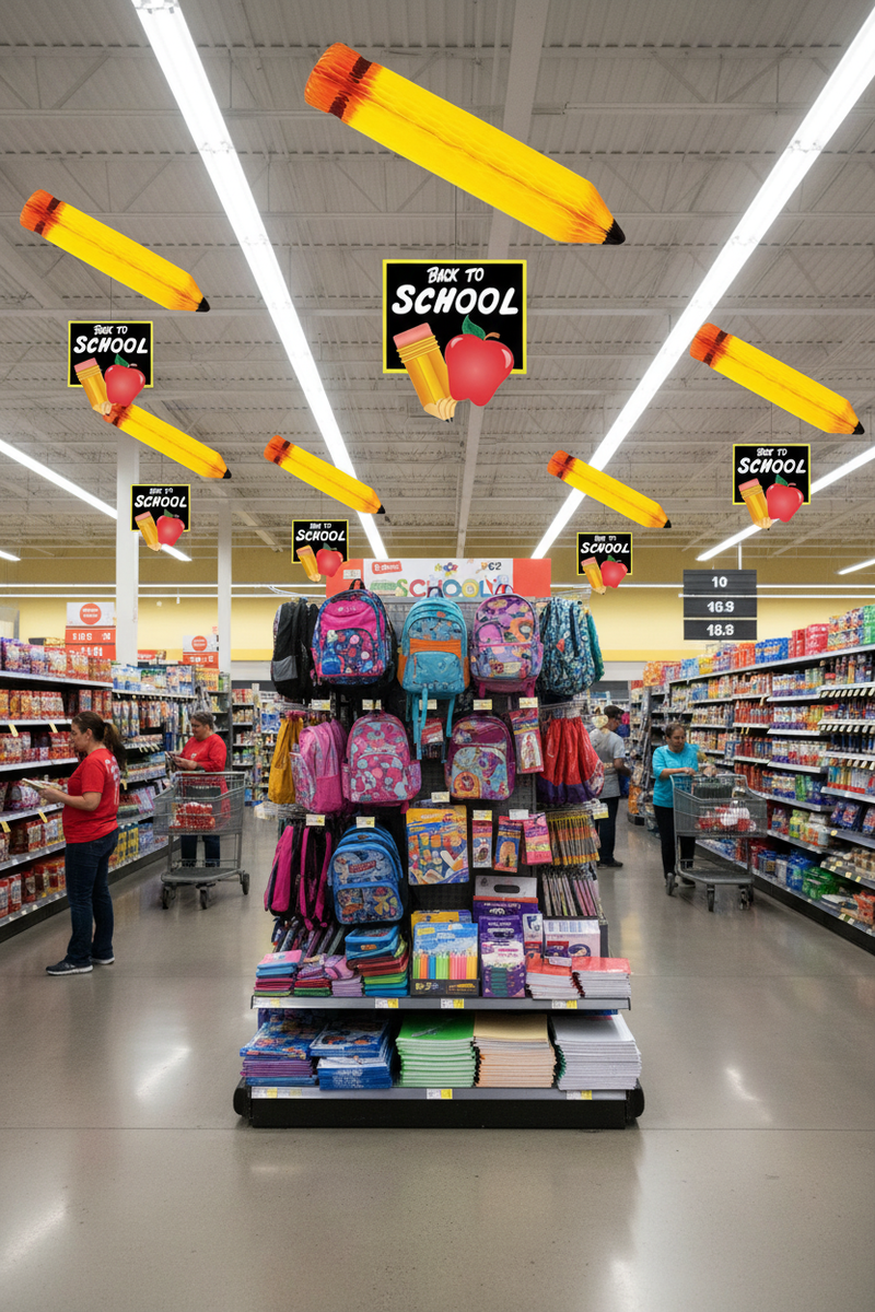 Back to School Pencil Blackboard Ceiling Danglers 6-Pack Lifestyle with Product