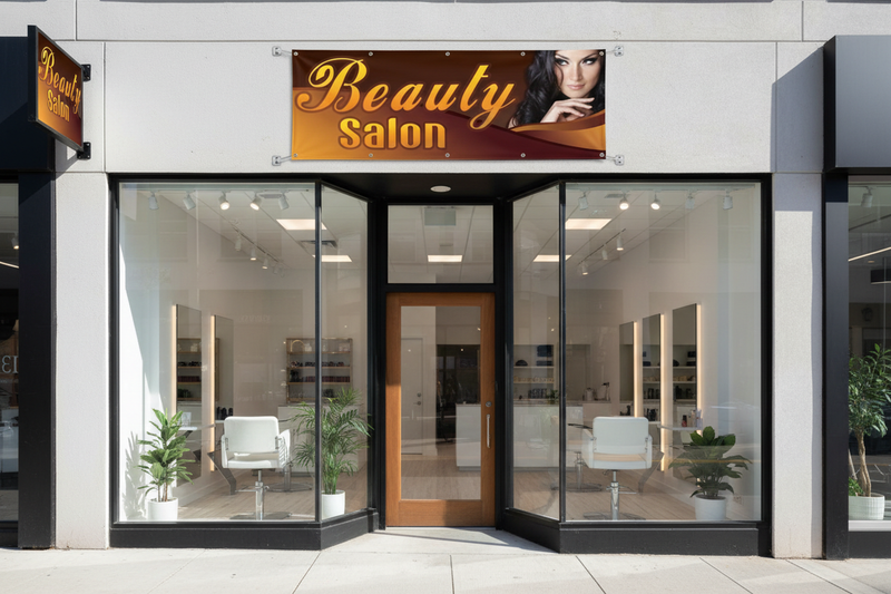 Beauty Salon Vinyl Banner Storefront Lifestyle