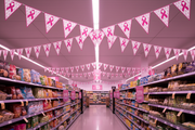 Breast Cancer Awareness Pink Ribbon Pennants Supermarket Aisle Lifestyle