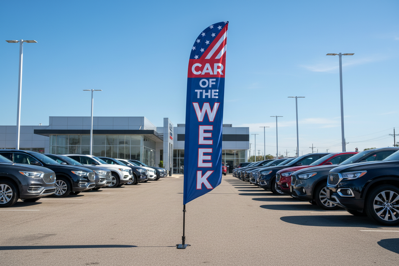 Car of the Week Feather Flag at Car Dealership
