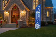 Celebrate Christmas Feather Flag – Church