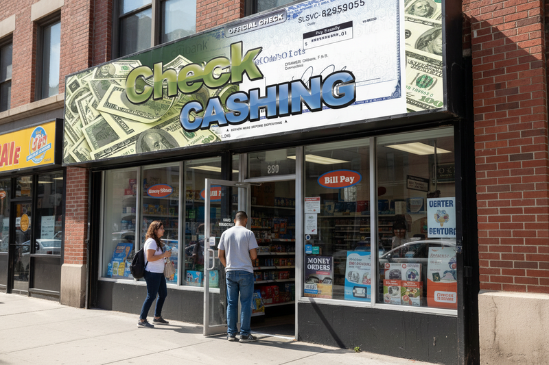 Check Cashing Vinyl Banner Payment Center Lifestyle