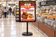 Chicken meal deal floor stand stanchion sign in a grocery aisle sign holder