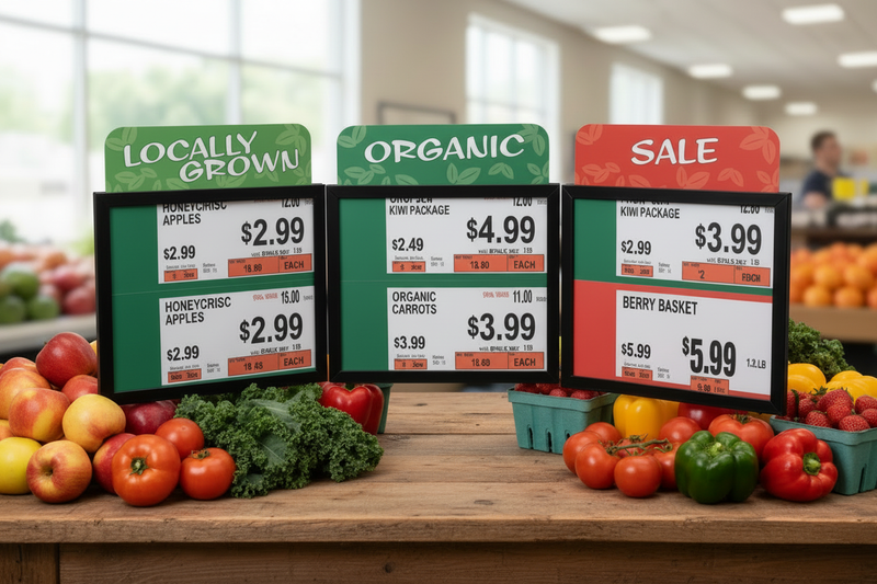 Color-corrected produce sign toppers