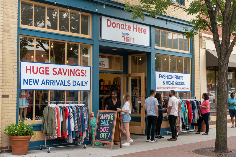 Custom Printed Thrift Store Banners Storefront Lifestyle