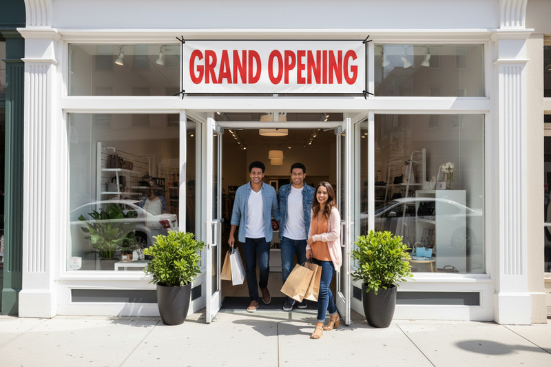 Economical Grand Opening Vinyl Banner 5x3 Storefront Lifestyle