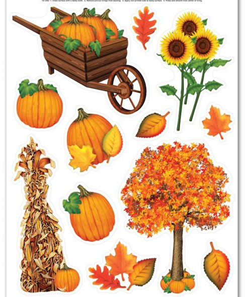 Thanksgiving Static Clings for Cooler Doors-12 sheets per pack