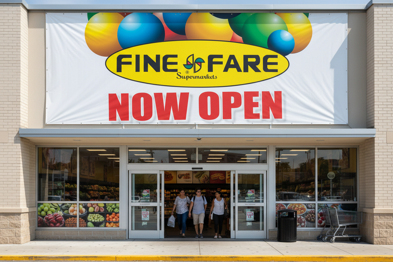 Fine Fare Supermarket Now Open Vinyl Banner Lifestyle