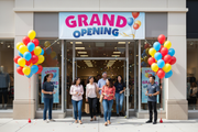 Grand Opening Vinyl Banner Balloon Design Retail Storefront Lifestyle