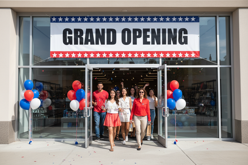 Grand Opening Vinyl Banner Stars 2 Retail Storefront Lifestyle