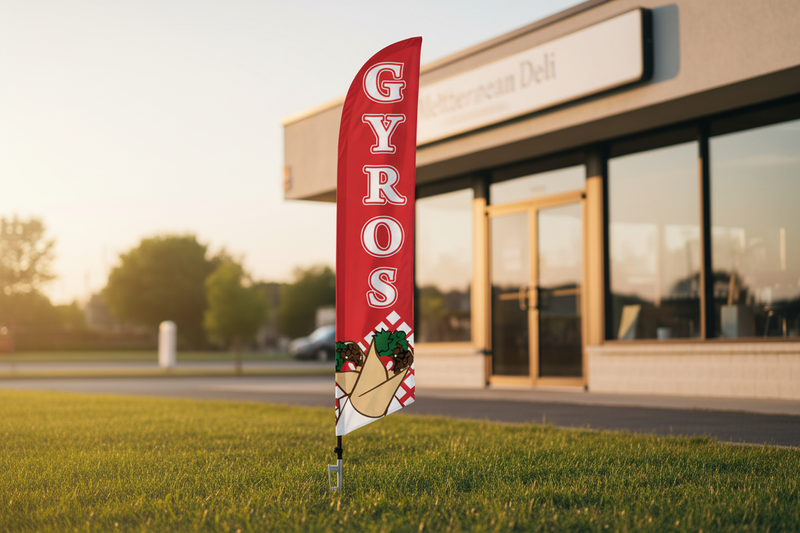 Gyros feather flag in grass