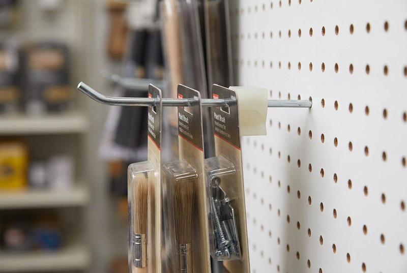 Hook stop positioned directly behind the merchandise