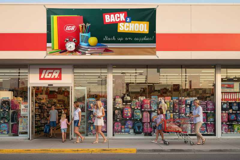 IGA Back to School Vinyl Banner Supermarket Lifestyle