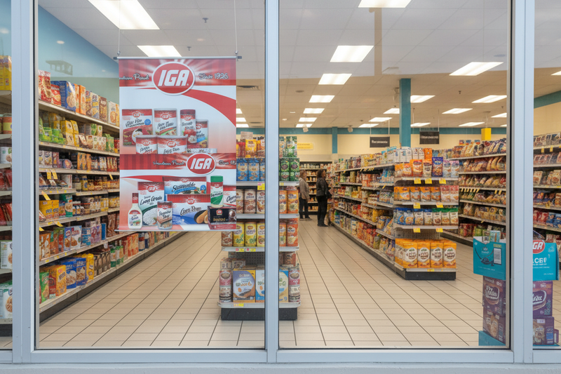 IGA Branded Products Vinyl Banner 5x3 Window Display Lifestyle
