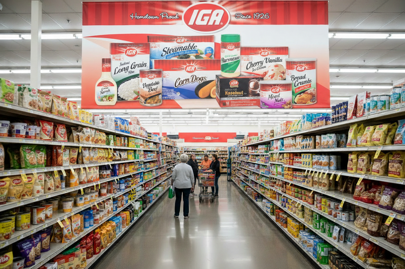 IGA Branded Products Vinyl Banner Smaller Above Aisle Lifestyle