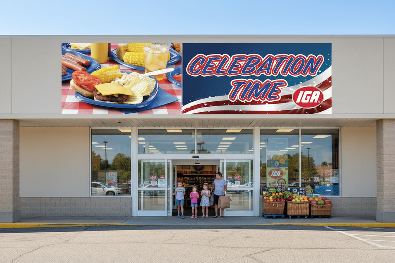 IGA Celebration Time Summer Vinyl Banner Supermarket Lifestyle