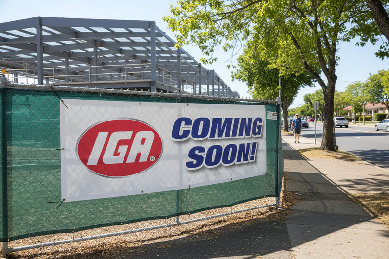 IGA Coming Soon Vinyl Banner Construction Fence Lifestyle