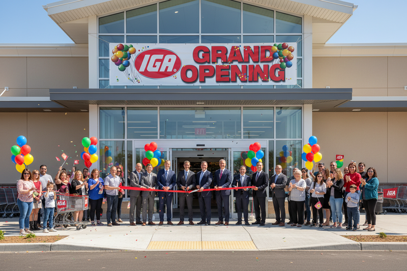 IGA Grand Opening Vinyl Banner Supermarket Storefront Lifestyle