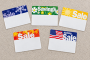 Five reusable seasonal sign toppers for 7 by 11 inch shelf sign frames, winter spring summer fall and holiday designs
