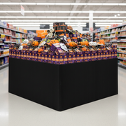 Grocery store pallet display skirted in matte black corrugated base wrap with seasonal merchandise on top