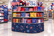 Fireworks corrugated base pallet wrap on a retail store July 4th end cap display
