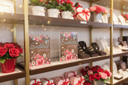 Valentine's Day Sweetheart Savings retail sign kit displayed in sign holders in a romantic retail store setting – lifestyle view