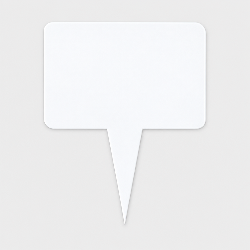 Blank white write-on wipe-off case spear pick with rounded rectangular face and pointed stem on a clean light gray background