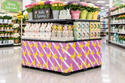Spring Butterflies corrugated base pallet wrap on a retail store spring display end cap