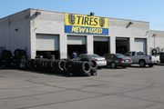 New & Used Tires Yellow Vinyl Banner Tire Shop Exterior Lifestyle