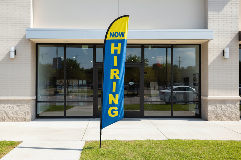 Now Hiring Feather Flag – Blue/Yellow Lifestyle