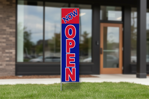 Now Open banner flag original artwork lifestyle image