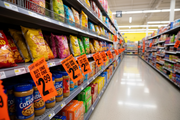Orange Fluorescent 4-Up Shelf Signs Lifestyle