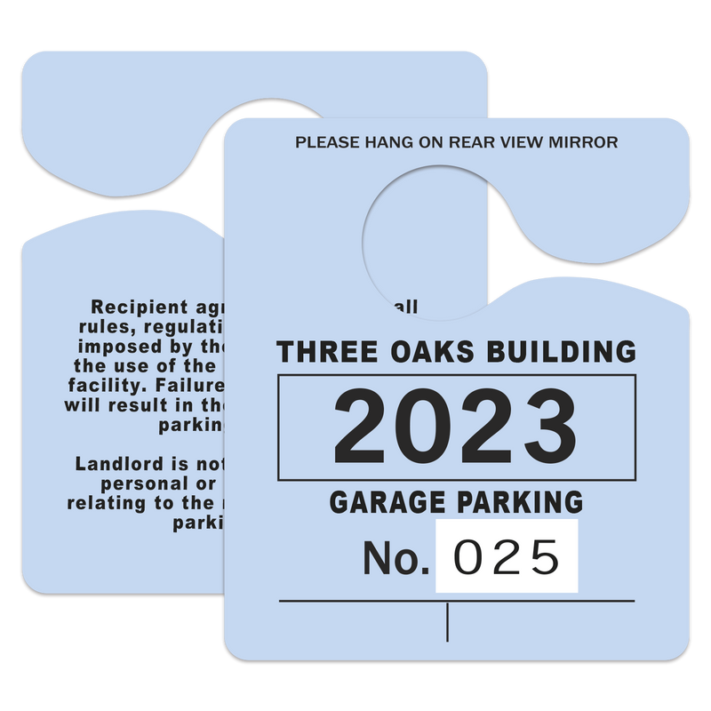 Hanging Parking Permits Custom Printed-Numbered-125 pieces