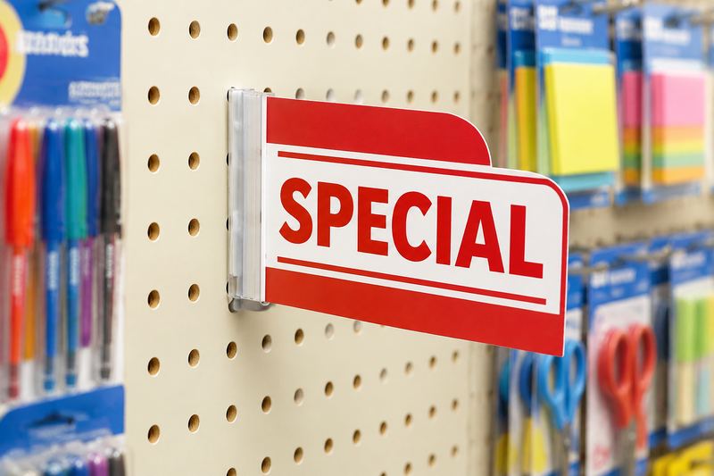 Pegboard sign holder with concealed mounting hooks