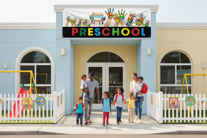 Preschool Vinyl Banner School Entrance Lifestyle